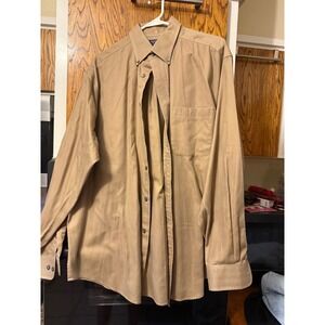 Roundtree & Yorke Mens Tan Herringbone Easy Care Button Down Shirt Large Khaki